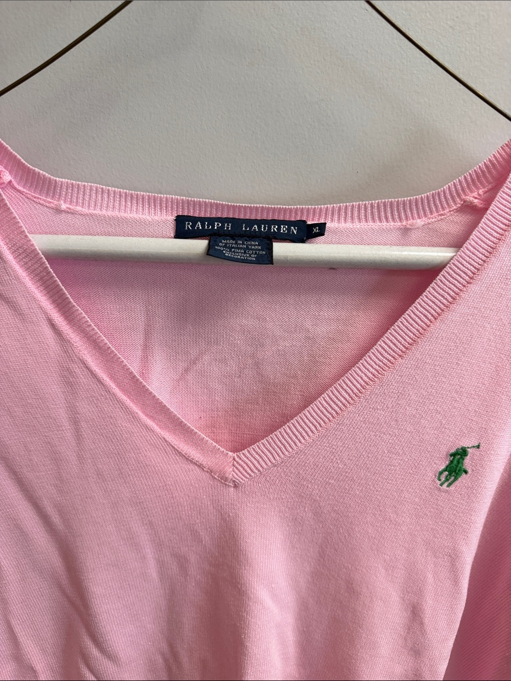 Ralph Lauren Light Pink V-Neck Sweater with Green Pony